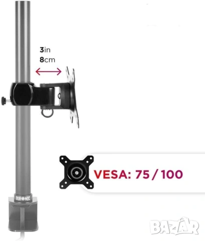Duronic Heavy Duty Вертикална Стойка за 2 мониторa двойна 1000мм (комплект) за бюро маса, снимка 3 - Други - 53638684