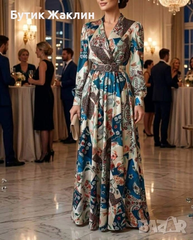 Дълга сатенена рокля , снимка 2 - Рокли - 54102212