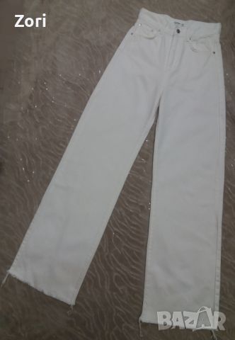 Бели дънки с висока талия и широк крачол ХС размер 