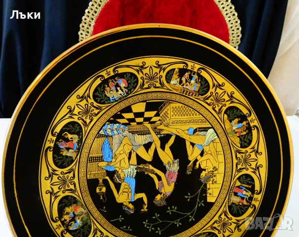 Гръцка порцеланова чиния,Богове,24 k злато,29 см., снимка 5 - Антикварни и старинни предмети - 51990295