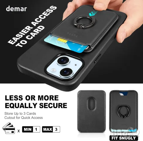 TUCCH кожен калъф за iPhone 15 Plus с отделение за карти, черен, снимка 8 - Калъфи, кейсове - 49790345