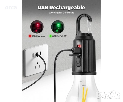 Акумулаторна LED къмпинг лампа ретро крушка HK-169 с кука, снимка 3 - Екипировка - 52247749