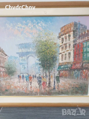 77х67см/голяма картина масло върху платно/градски пейзаж-Париж/дървена рамка, снимка 2 - Картини - 51177008