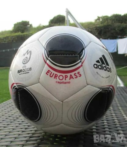 Кожена футболна топка Adidas Europass, UEFA Euro 2008, Светлосива, снимка 1 - Футбол - 45966961