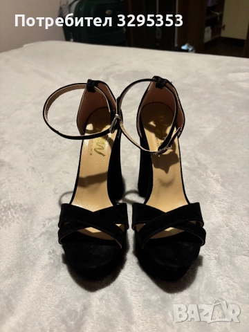 Черни велурени токчета – 35 номер, нови, 90 лв, снимка 2 - Дамски обувки на ток - 51647964