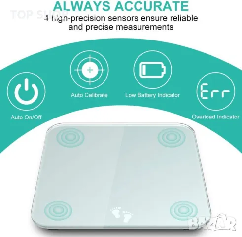 Нов Смарт кантар до 180кг Цифрова везна за баня измерва тегло BMI, снимка 6 - Други стоки за дома - 49657596