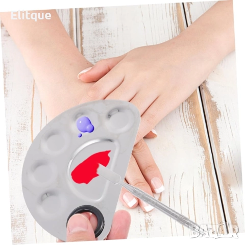 Полукръгла палитра за смесване на грим от неръждаема стомана с помощна пръчица, снимка 7 - Други - 52894985