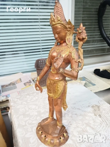 Голяма бронзова Тара,статуетка-43 см., снимка 8 - Колекции - 54254899