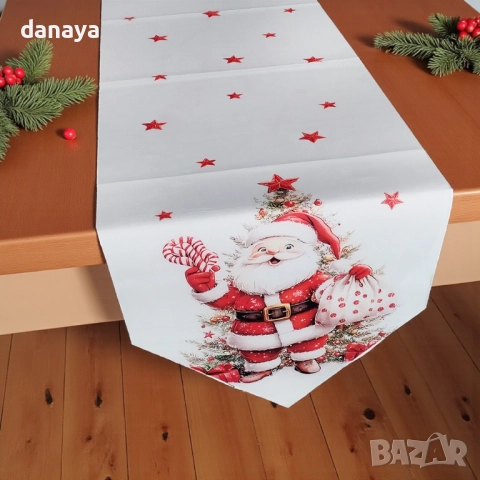 6128 Коледен тишлайфер за маса с Дядо Коледа или Снежко, 30×180 см