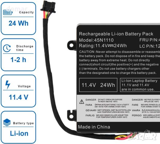 Батерия за лаптоп ASUNCELL 11.4V/24Wh 45N1110 за ThinkPad, снимка 3 - Батерии за лаптопи - 45567611