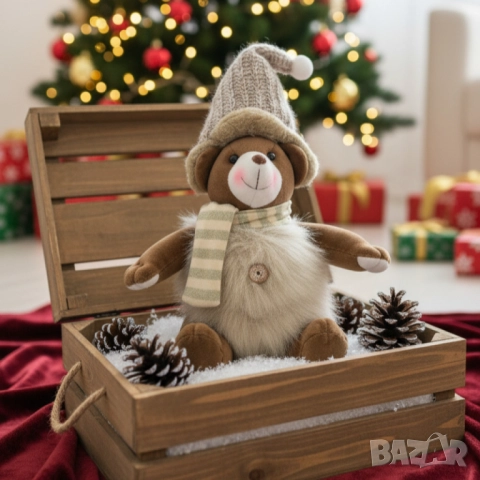 Плюшено мече със зимни аксесоари – уютен подарък и декорация, снимка 7 - Други стоки за дома - 52134310