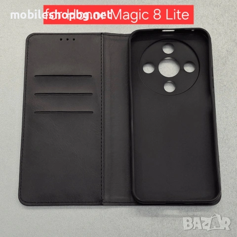 Honor Magic 8 Lite калъф страничен с прегради и закопчаване черен 