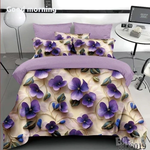 Флорален комплект с ластик, 100% памук 1 бр. х плик за завивка 200 x 230 cm 1 бр. х долен чаршаф , снимка 7 - Спално бельо - 54090345