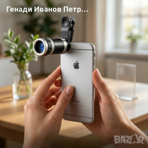 Универсален телескоп обектив за телефон 8x оптично увеличение + щипка