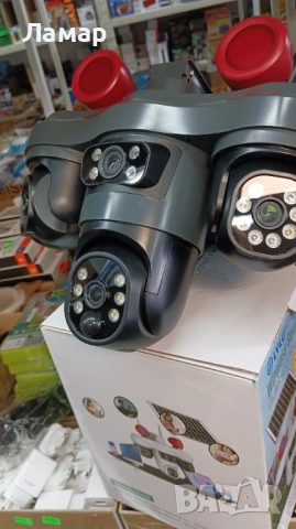 Четворна соларна безжична камера 3 въртящи се 4G 12MP работи с СИМ SIM карт мобилни данни от тел. оп, снимка 4 - HD камери - 53407627