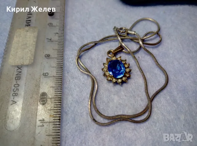 ПОСРЕБРЕНИ МЕДАЛЬОН и ЛАНЧЕ КОЛИЕ БЛАГОРОДНА СТОМАНА с ЮВЕЛИРНО ФАСЕТИРАН СИН и БЯЛ ЦИРКОН 49781, снимка 8 - Колиета, медальони, синджири - 50191769