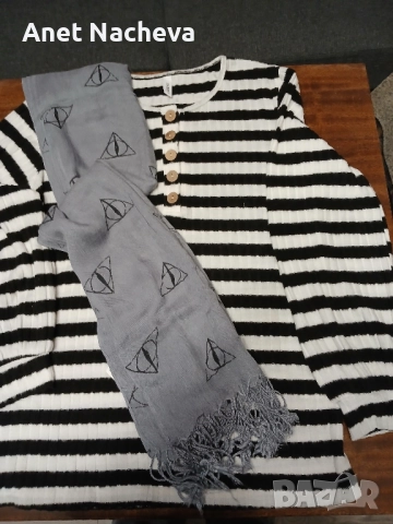 Плетена блуза и шал, олекотен, сив 