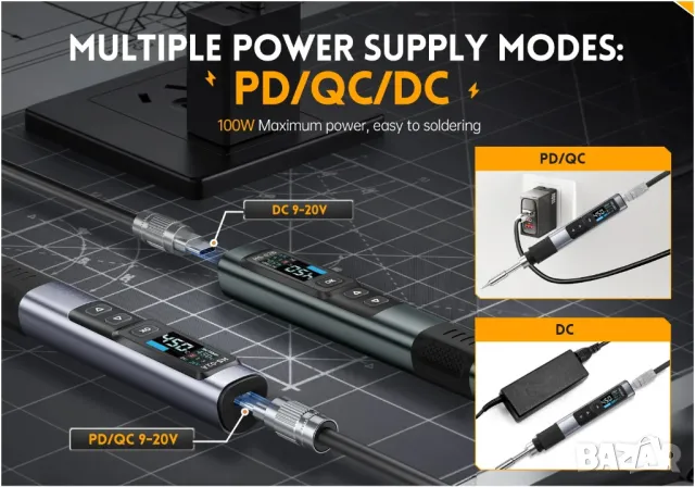 Преносим интелигентен поялник FNIRSI HS-02B / черен, снимка 5 - Поялници и запояване - 49823302