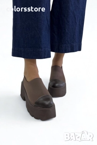 Обувки на платформа - кафяв неопрен и кожа - NPR22 , снимка 2 - Дамски ежедневни обувки - 51809290