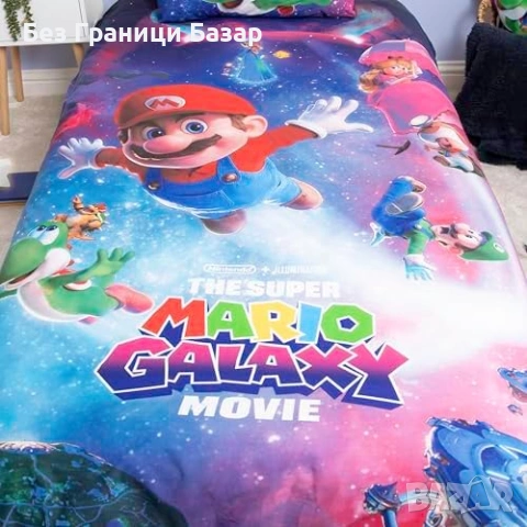 Нов единичен комплект Super Mario Galaxy Movie двулицево спално бельо с калъфка, снимка 6 - Спално бельо - 54045361