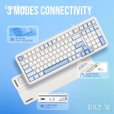 Чисто нова MCHOSE K99 96% безжична геймърска клавиатура, механична клавиатура с уплътнение, BT5.0..., снимка 3 - Клавиатури и мишки - 51572444