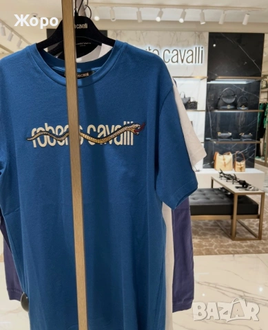 Оригинална Roberto Cavalli Синя Тениска – Snake Logo Design – Нова с Етикети и Торбичка – Luxury 
