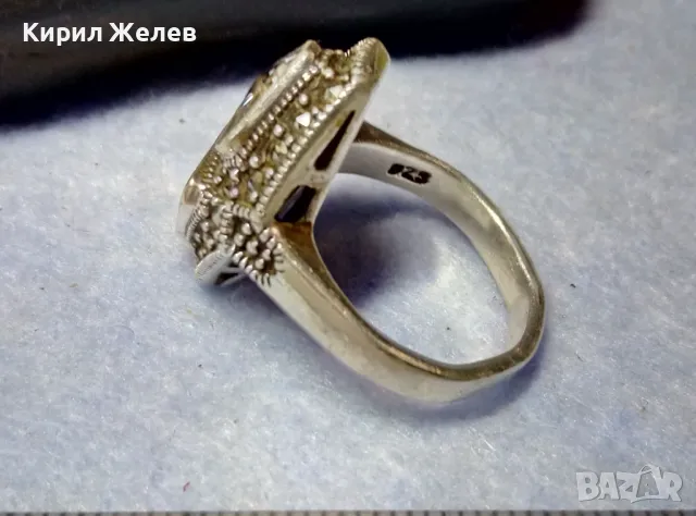 ШАРМАНТЕН СКЪПОЦЕНЕН СРЕБЪРЕН ПРЪСТЕН СРЕБРО 925 с БЯЛА ПОЗЛАТА ЛАБОРАТОРЕН МОЙСАНИТ МАРКАЗИТИ 48743, снимка 4 - Пръстени - 49346500