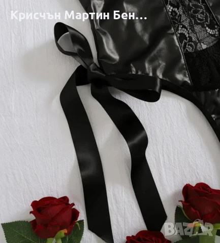 Боди с кожа и нежна дантела /Л, снимка 6 - Бельо - 51399312