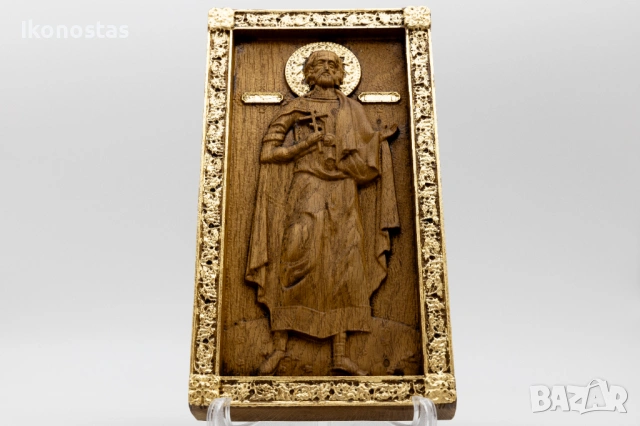 Релефна икона на свети Владимир от масивен дъб, снимка 5 - Икони - 53224750