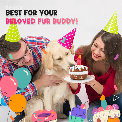 lifefav Dog Birthday Cake Toy Скърцаща играчка за кучета, торта със свещ, подарък за рожден ден , снимка 4 - За кучета - 45071106