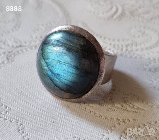 Vintage сребърен пръстен с естествен Лабрадорит, снимка 3 - Пръстени - 45905022
