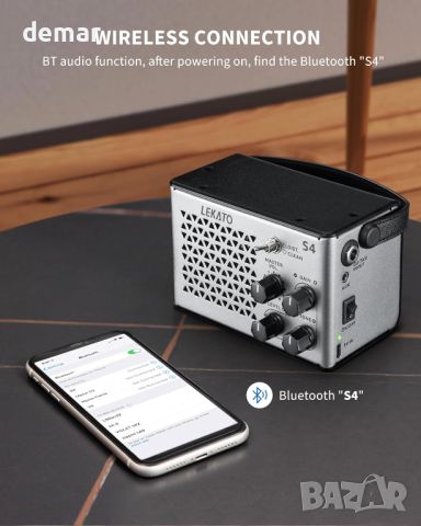 LEKATO преносим мини усилвател за китара 10 W, акумулаторен, Bluetooth, снимка 3 - Ресийвъри, усилватели, смесителни пултове - 45097607