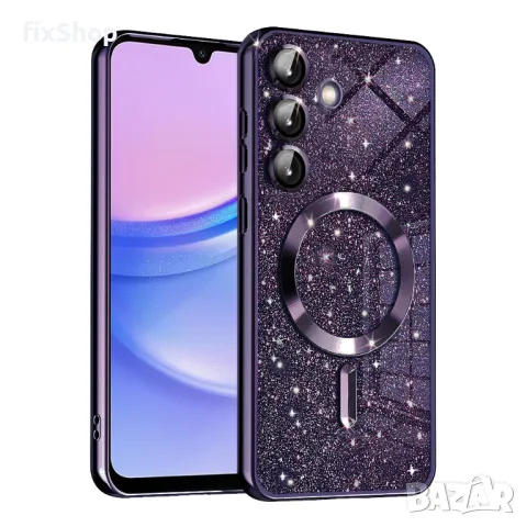 Калъф fixGuard - Luxury Glitter MagSafe - Samsung Galaxy A15 4G / A15 5G - Deep Purple, снимка 1 - Калъфи, кейсове - 48670843