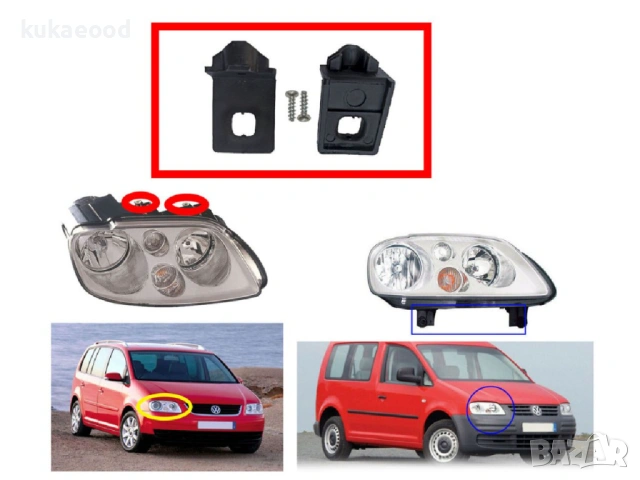 Комплект щипки за захващане на фар VW Caddy 2K Pre-Face, снимка 2 - Части - 54193224