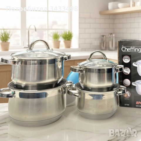 Комплект тенджери Cheffinger 8PCS – професионално качество у дома, снимка 2 - Съдове за готвене - 52275991