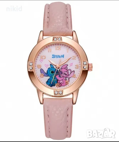 Стич Stitch Лило бял розов златен кант детски дамски ръчен часовник, снимка 3 - Детски - 50988492