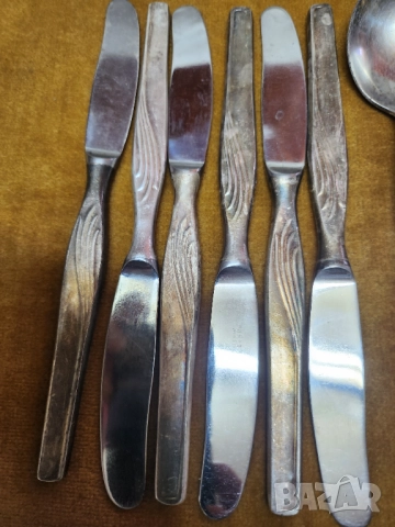 лъжици и ножове от мелхиор, мод. "Прилив", СССР, 2 х 6 броя, ново състояние, тежки/солидни, снимка 3 - Прибори за хранене, готвене и сервиране - 51601224