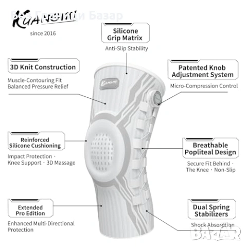 Нова Наколенка с компресия за артрит/ACL/менискус, антислип, лява/дясна, снимка 3 - Други - 53712805