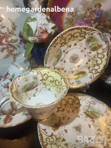 Антика Coalport England Circa 1827 – Порцеланова чаша с чинийка | Ръчно рисувани пейзажи, снимка 10 - Декорация за дома - 54059981