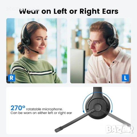 EKSA H3 Trucker Bluetooth Headset V5.4, Безжични слушалки с микрофон, шумопотискане, бутон за изключ, снимка 7 - Bluetooth слушалки - 54227553