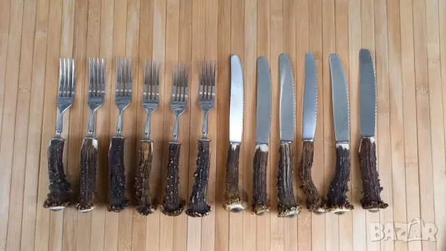 Прибори с дръжки от еленски рога - Amboss Austria, снимка 1