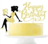 Момиче 18 години и златист надпис Happy Birthday картонен топер украса за торта рожден ден, снимка 2