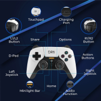 DR1TECH ShockPad II безжичен контролер за PS5/4/3,джойстик за игри с тъчпад/двойна вибрация-бял, снимка 5 - Аксесоари - 45008553