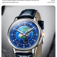 Луксозен,изключително красив мъжки кварцов часовник OLEVS,планета Земя, снимка 2 - Мъжки - 46103708