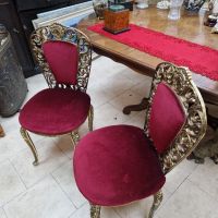 Страхотни много красиви антикварни испански столове месинг и плюш , снимка 2 - Антикварни и старинни предмети - 45540049