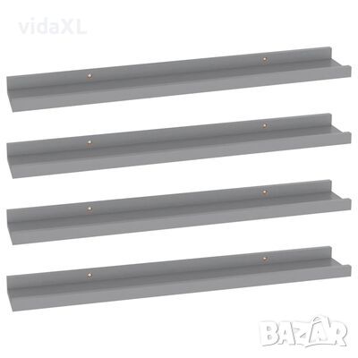 vidaXL Стенни рафтове, 4 бр, сиви, 60x9x3 см（SKU:326675, снимка 1