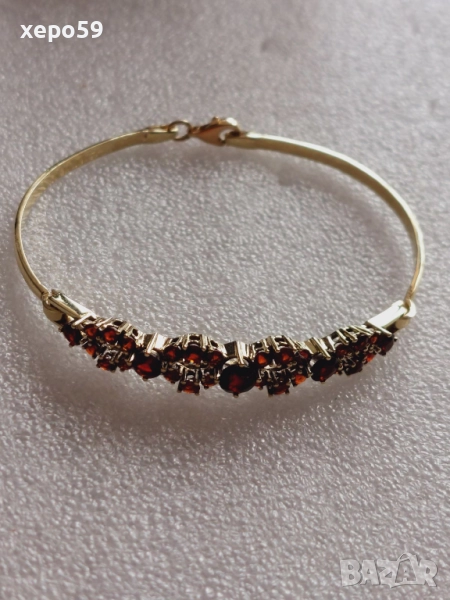 Златна дамска гривна с гранати-злато 585, снимка 1