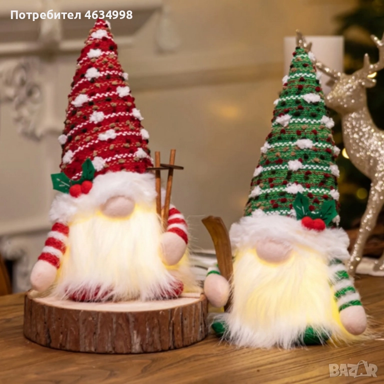 Светеща коледна играчка – Декорация с LED осветление и плетена шапка, снимка 1