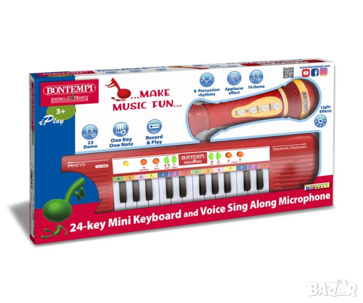 Bontempi - Мини караоке синтезатор с микрофон и 24 клавиша, снимка 1