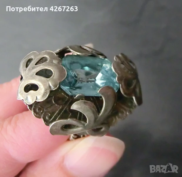 Ретро пръстен със син кристал, регулируем, снимка 1